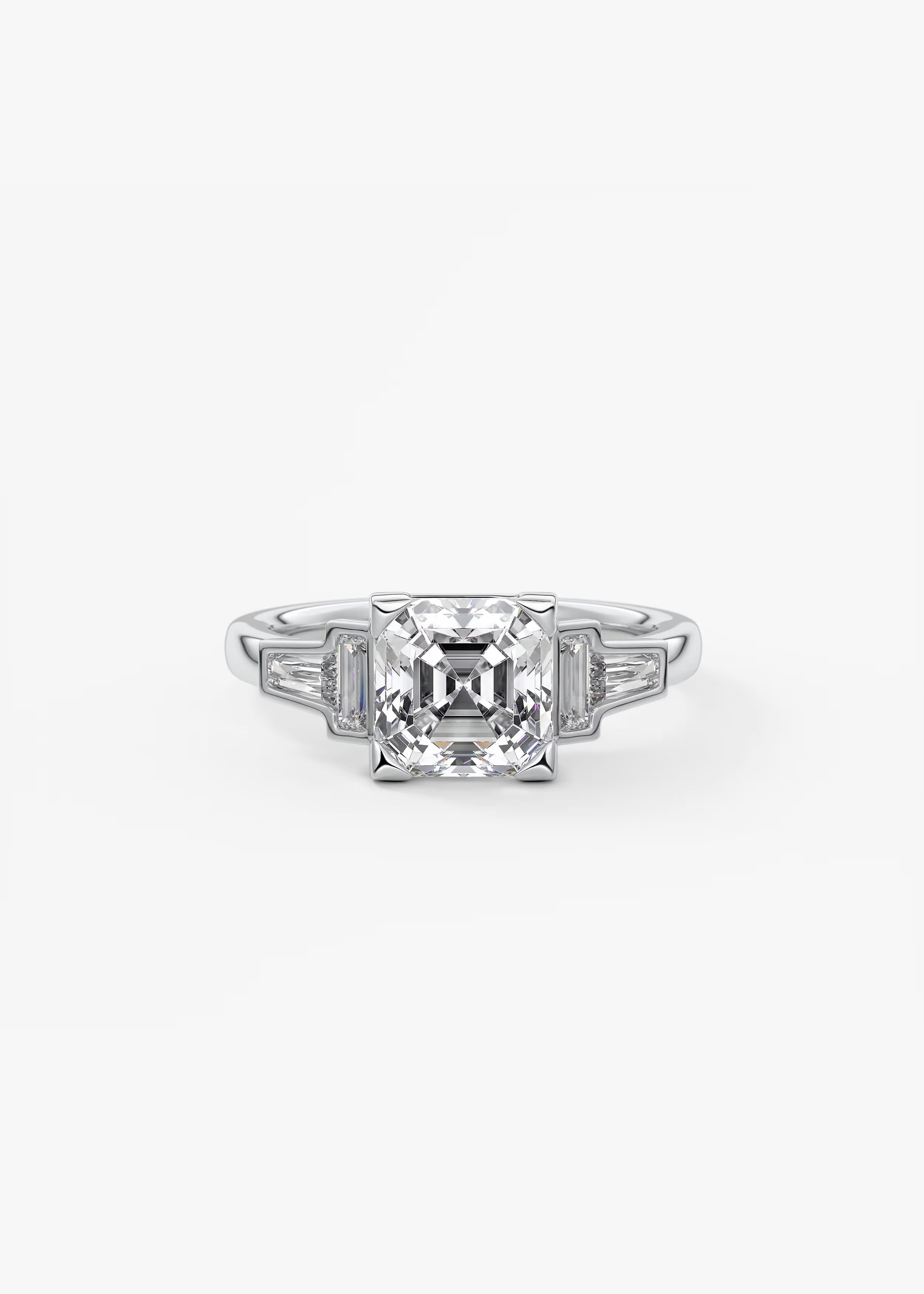Art Deco Inspired Asscher Five Stone Engagement Ring with Tapered Baguettes