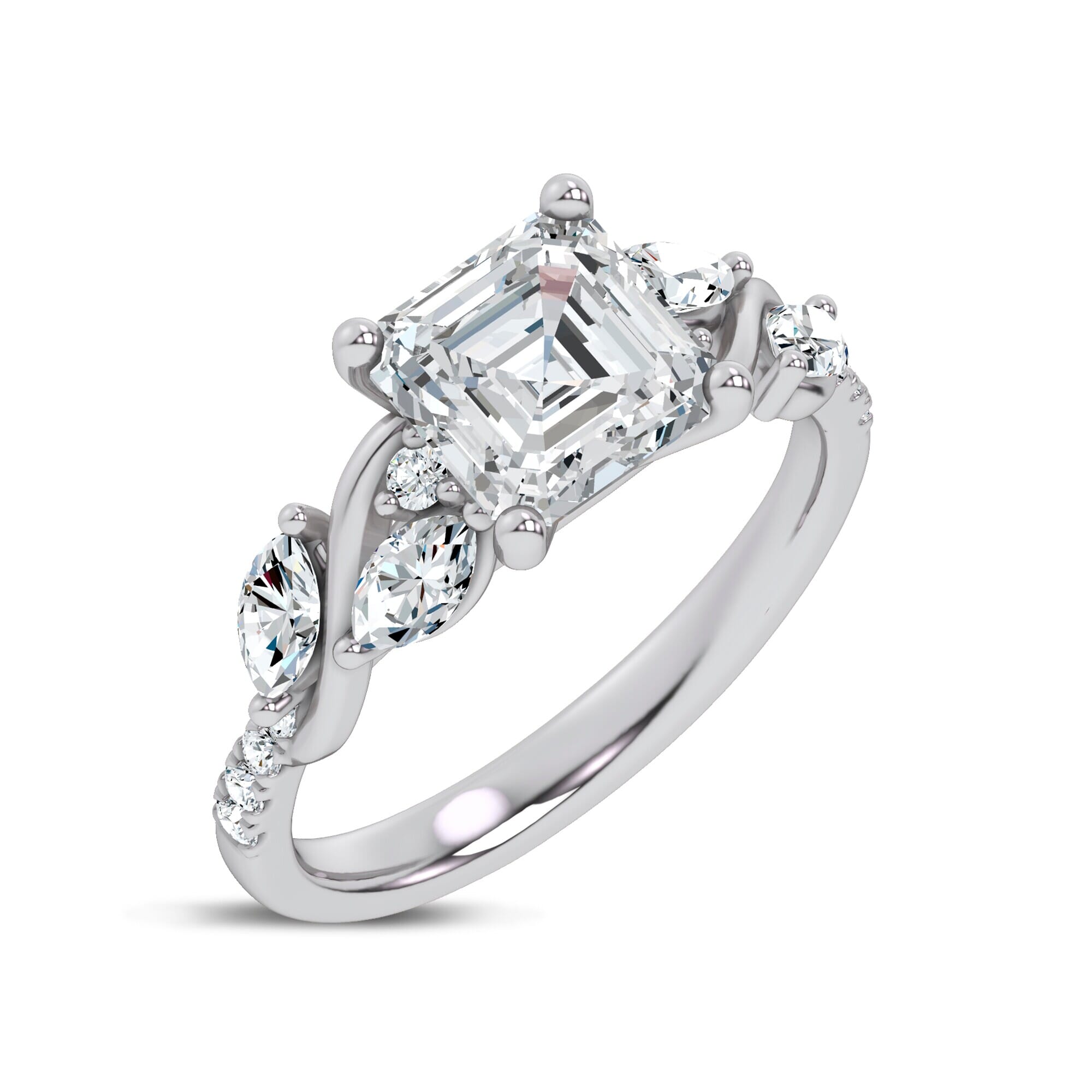 Curved Vine Diamond Asscher Engagement Ring