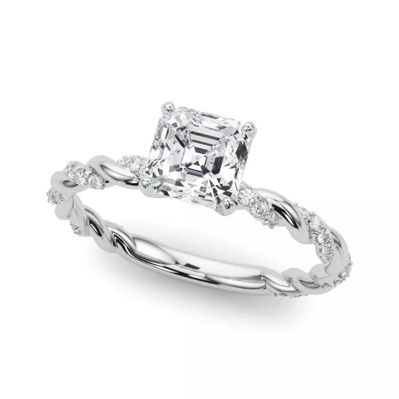 lab Diamond Asscher Twist Engagement Ring