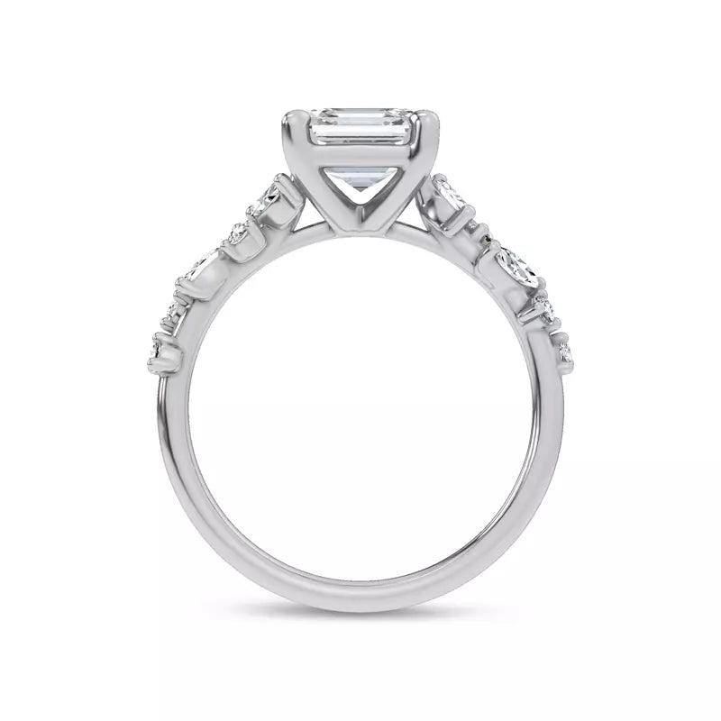 Scattered Diamond Asscher Engagement Ring
