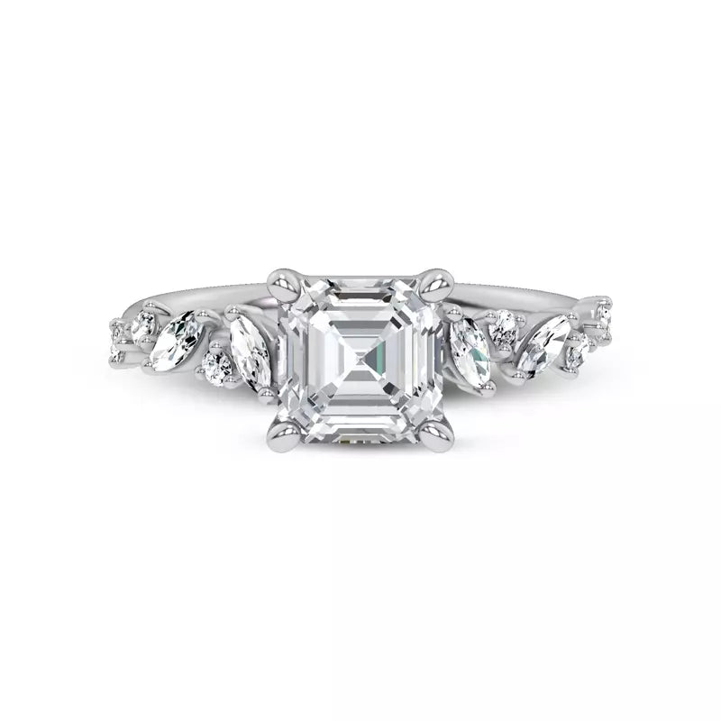 Scattered Diamond Asscher Engagement Ring