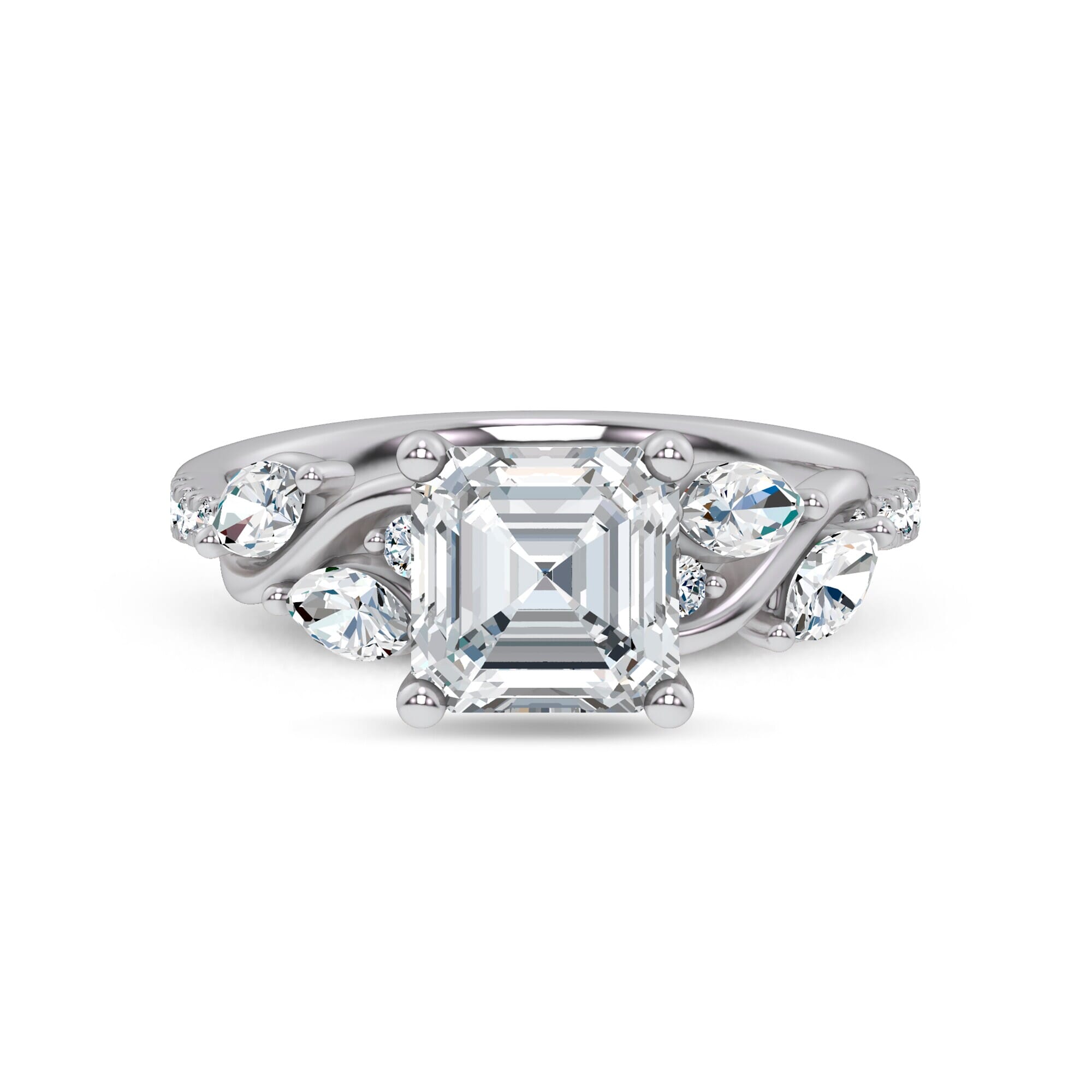 Curved Vine Diamond Asscher Engagement Ring