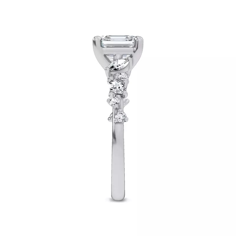 Scattered Diamond Asscher Engagement Ring
