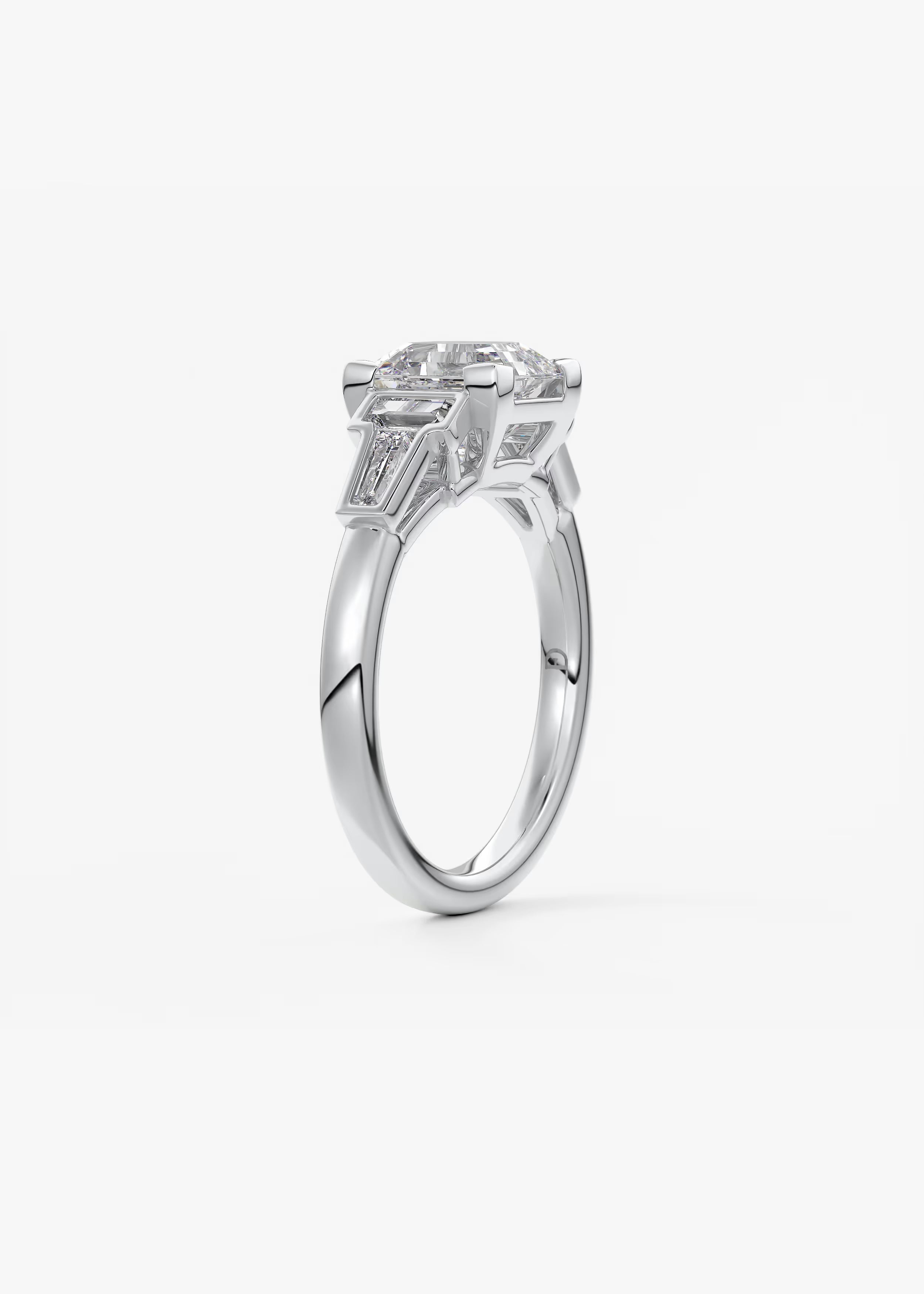 Art Deco Inspired Asscher Five Stone Engagement Ring with Tapered Baguettes