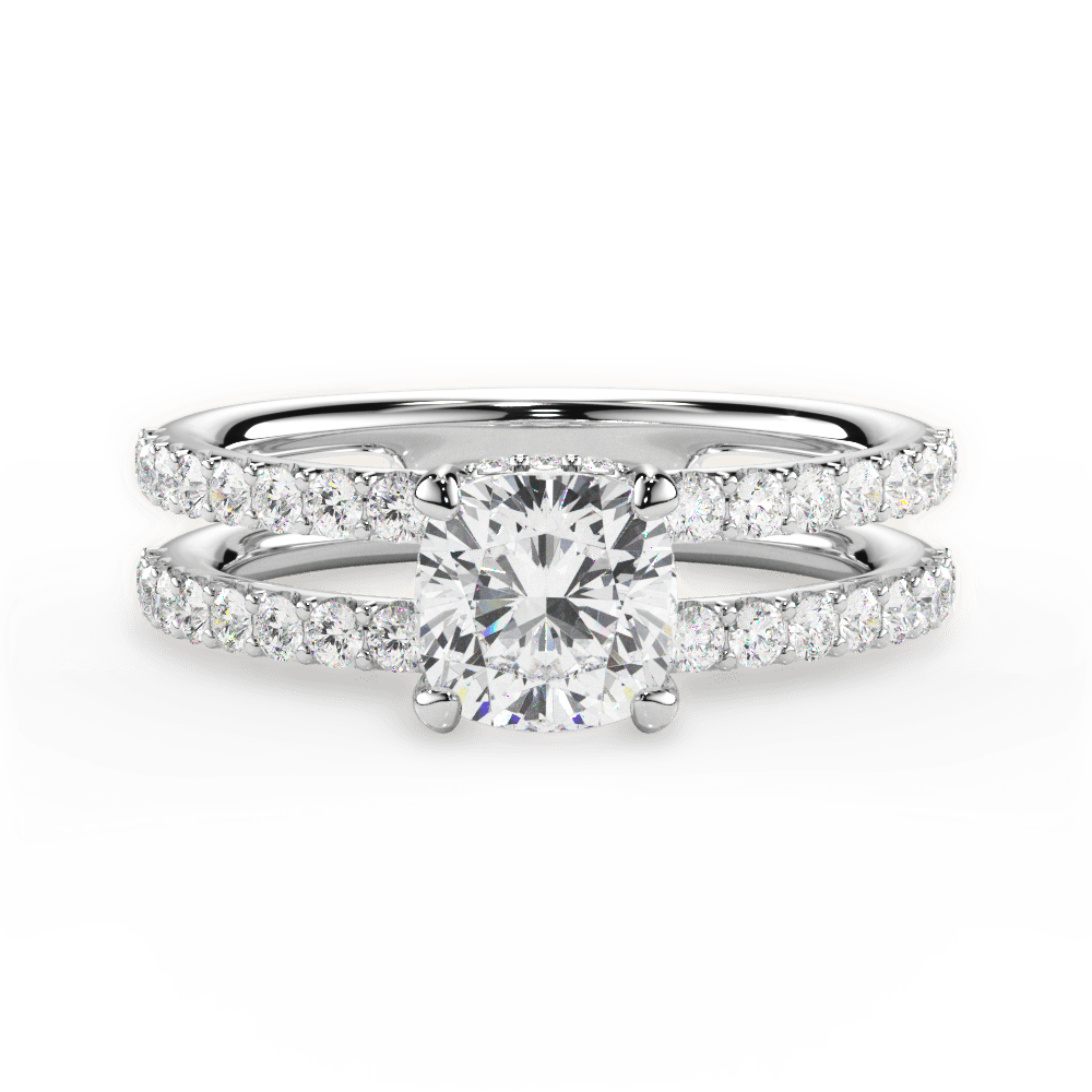 Cushion Shaped  Double Row Diamond Engagement Ring