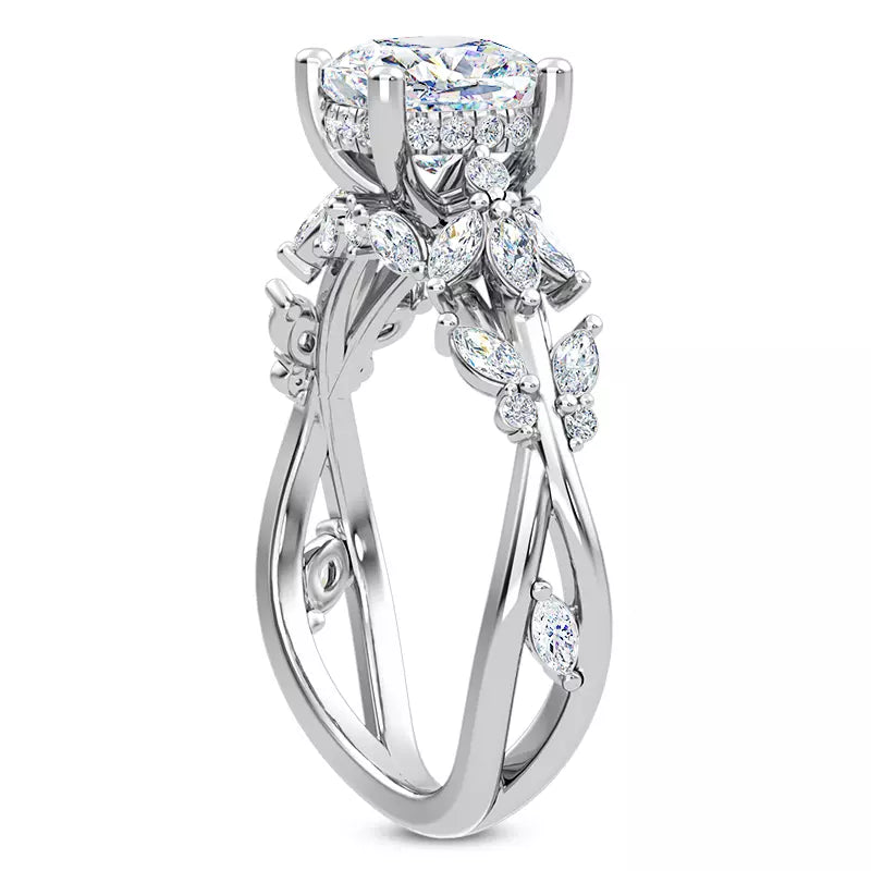 Butterfly And Bee Vine Twist Cushion Engagement Ring