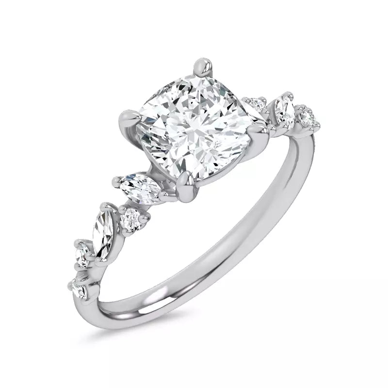 Scattered Diamond Cushion Engagement Ring