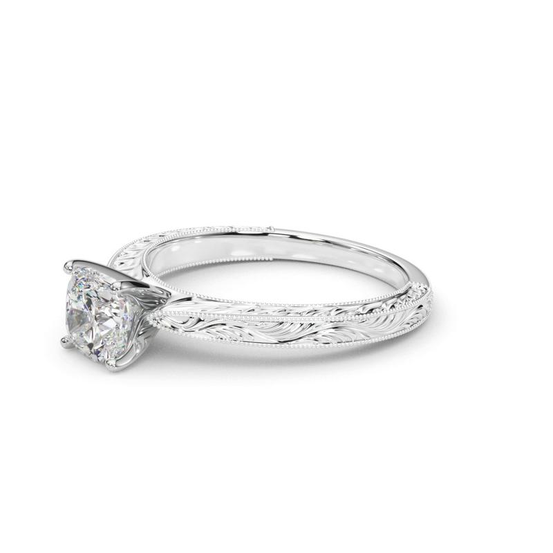 Vintage-Inspired Solitaire Engagement Cushion Ring