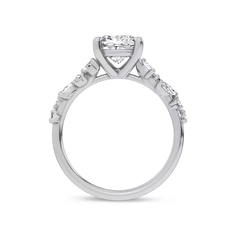 Scattered Diamond Cushion Engagement Ring