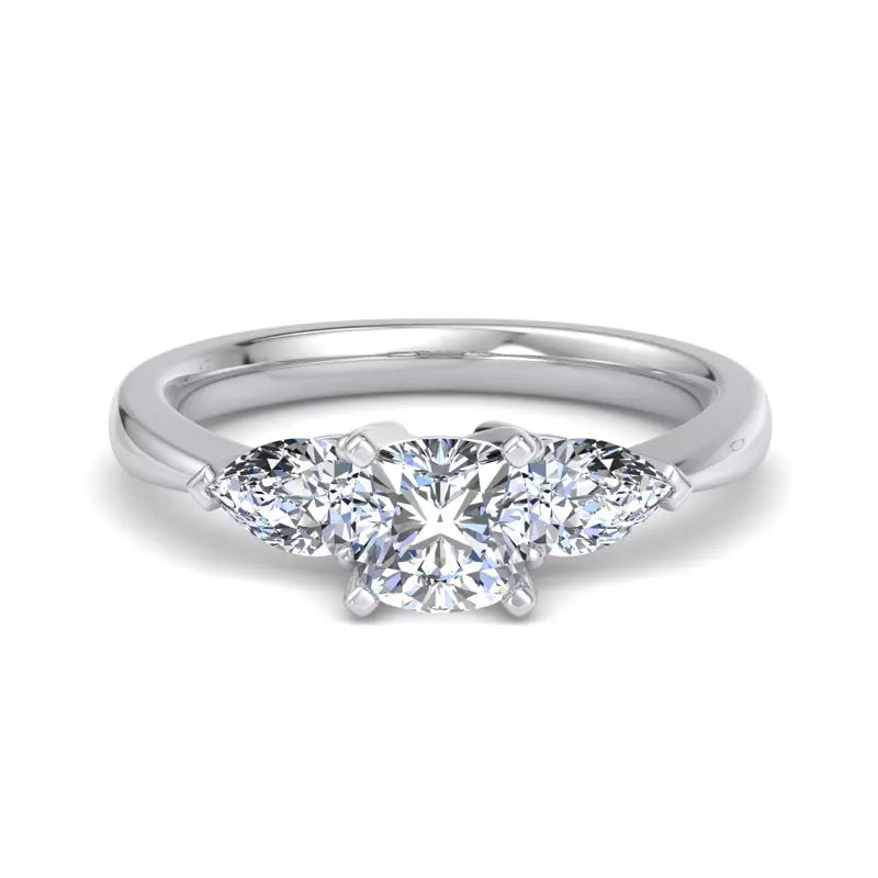 Three-Stone Lab Cushion Engagement Ring