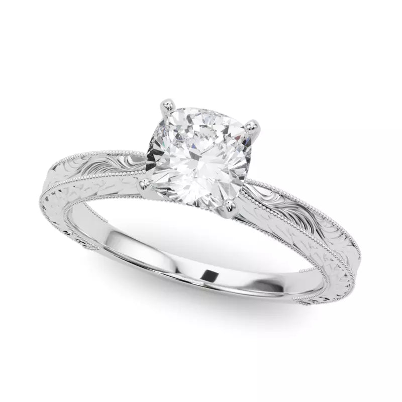Vintage-Inspired Solitaire Engagement Cushion Ring