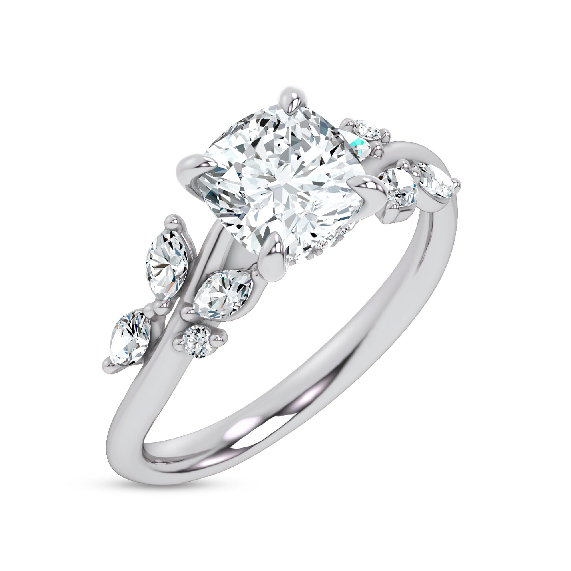 Nature-Inspired Engagement Cushion Ring