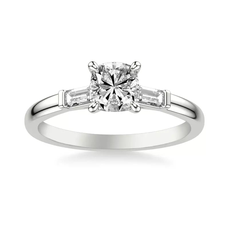 Classic 3-Stone Engagement Cushion Ring