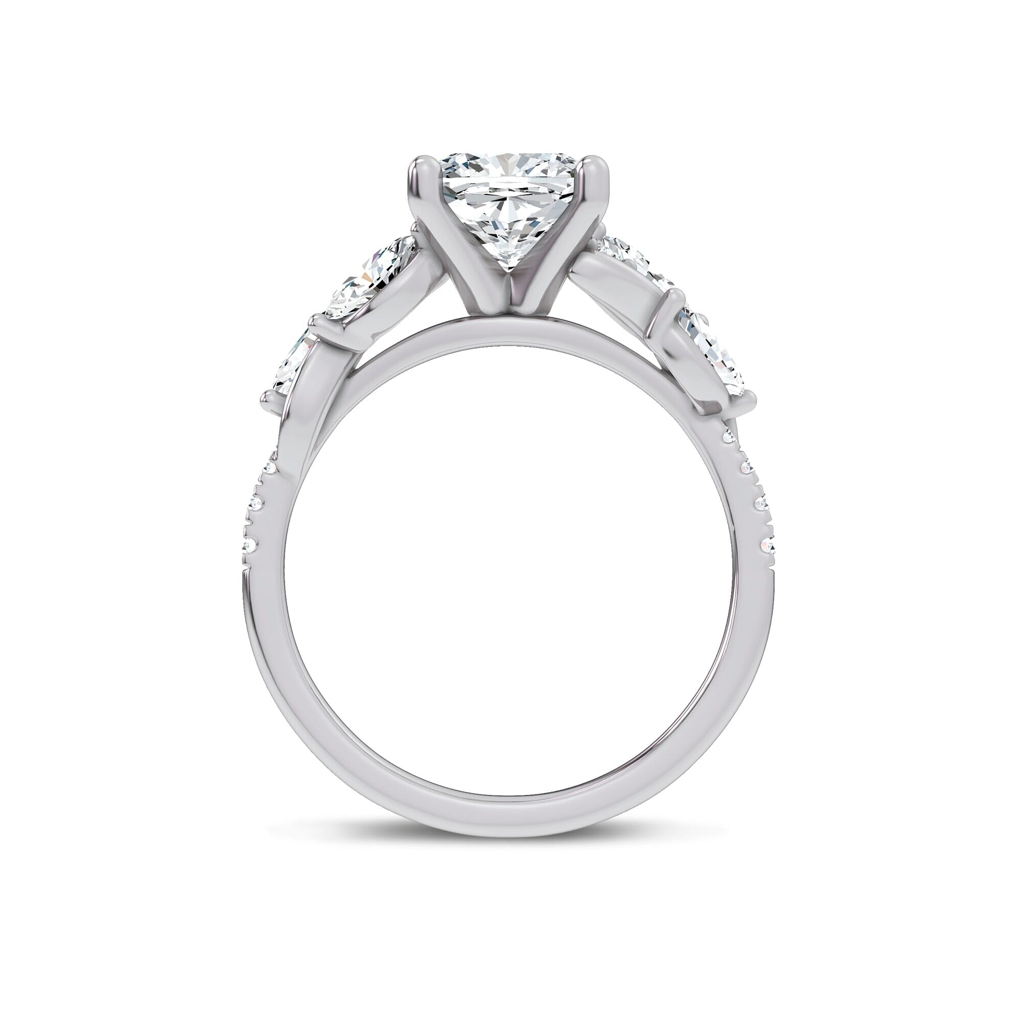 Curved Vine Diamond Cushion Engagement Ring