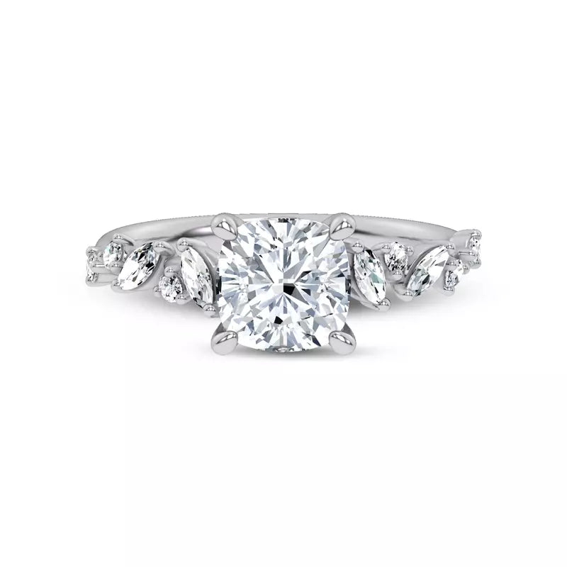 Scattered Diamond Cushion Engagement Ring