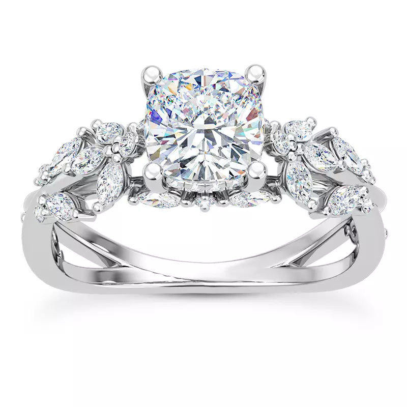 Butterfly And Bee Vine Twist Cushion Engagement Ring