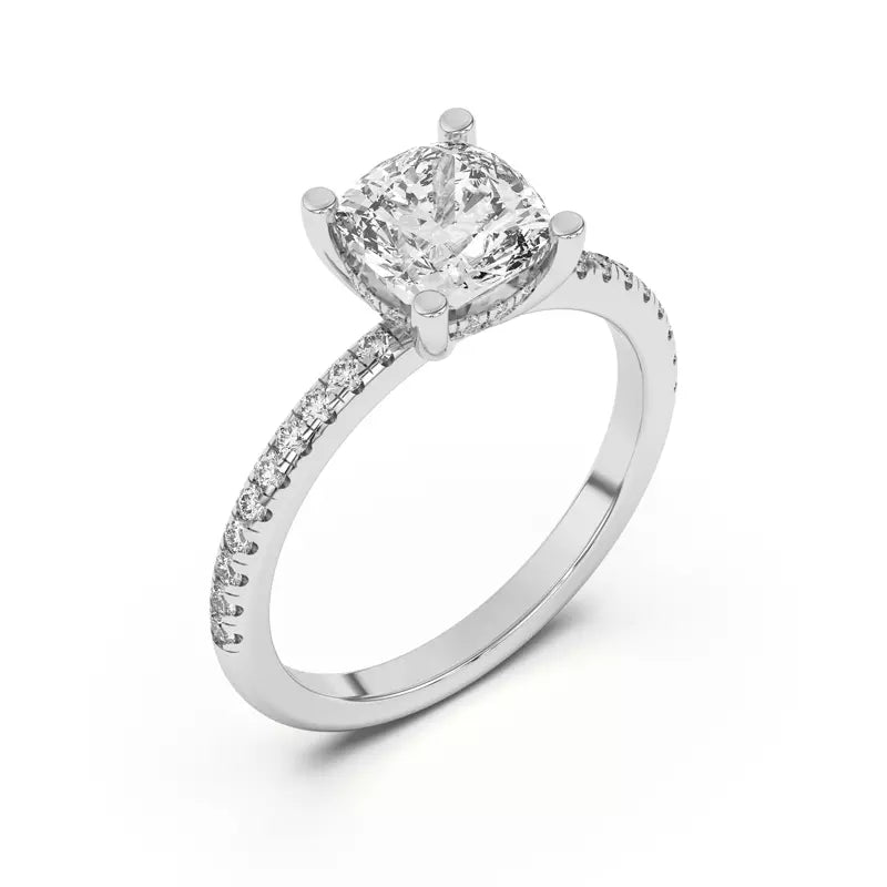 Classic Hidden Halo Pavé Cushion Engagement Ring