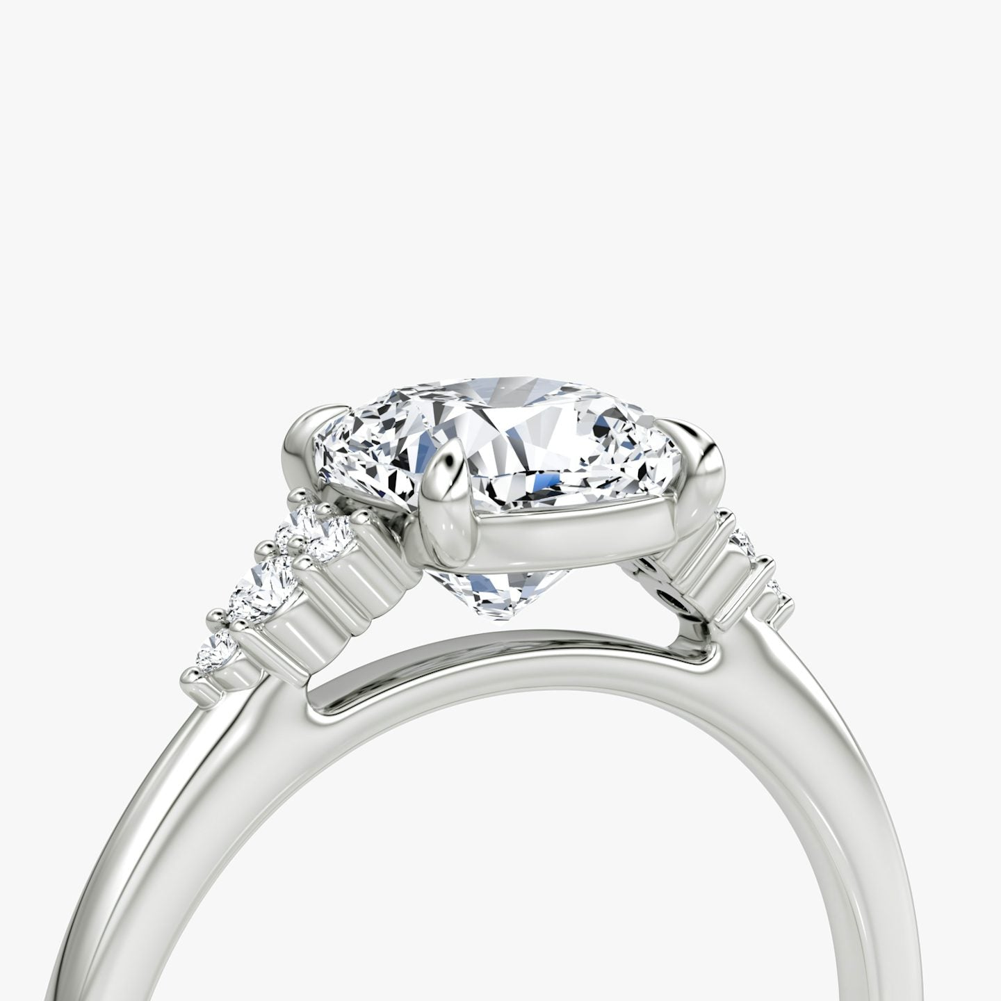 The Side Cluster Cathedral Cushion Engagement Ring