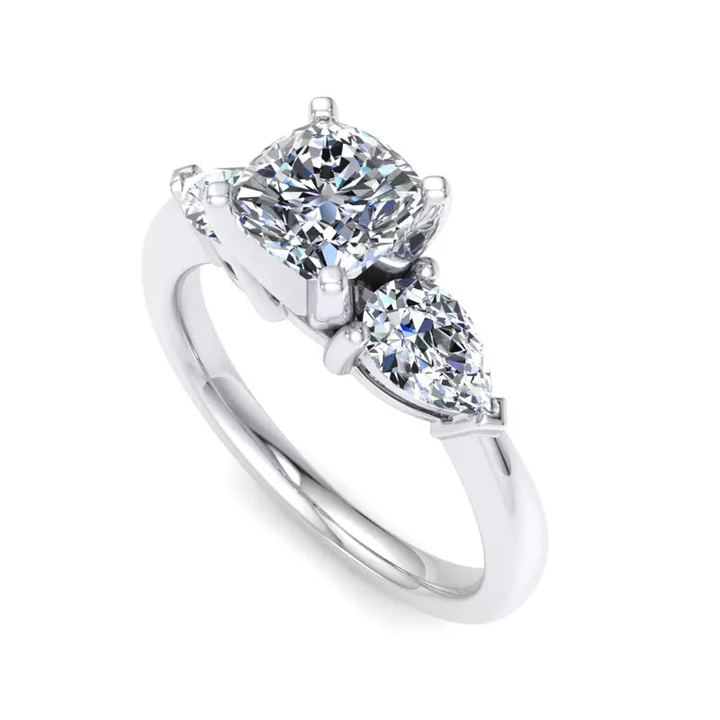 Three-Stone Lab Cushion Engagement Ring