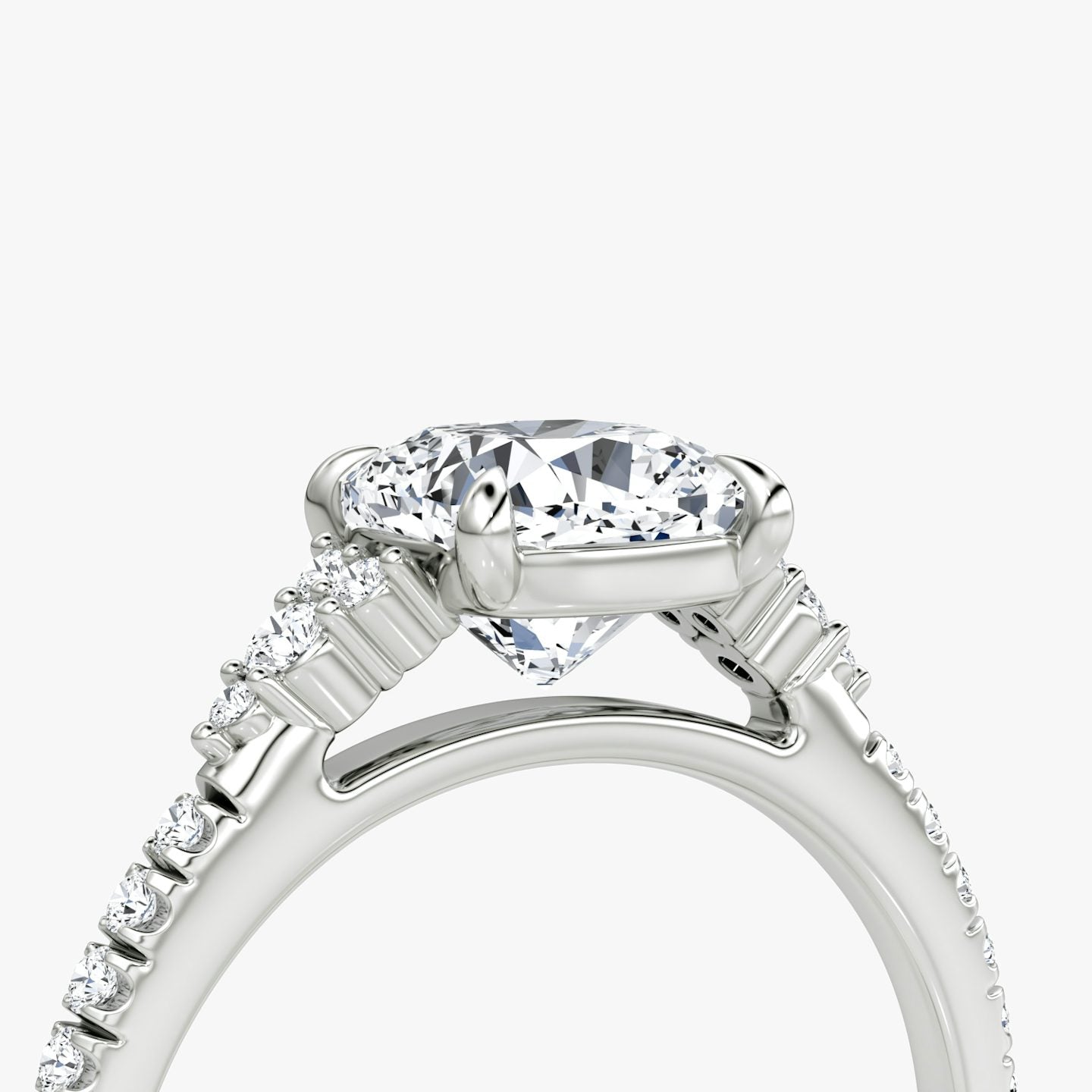 The Side Cluster Cathedral Cushion Engagement Ring