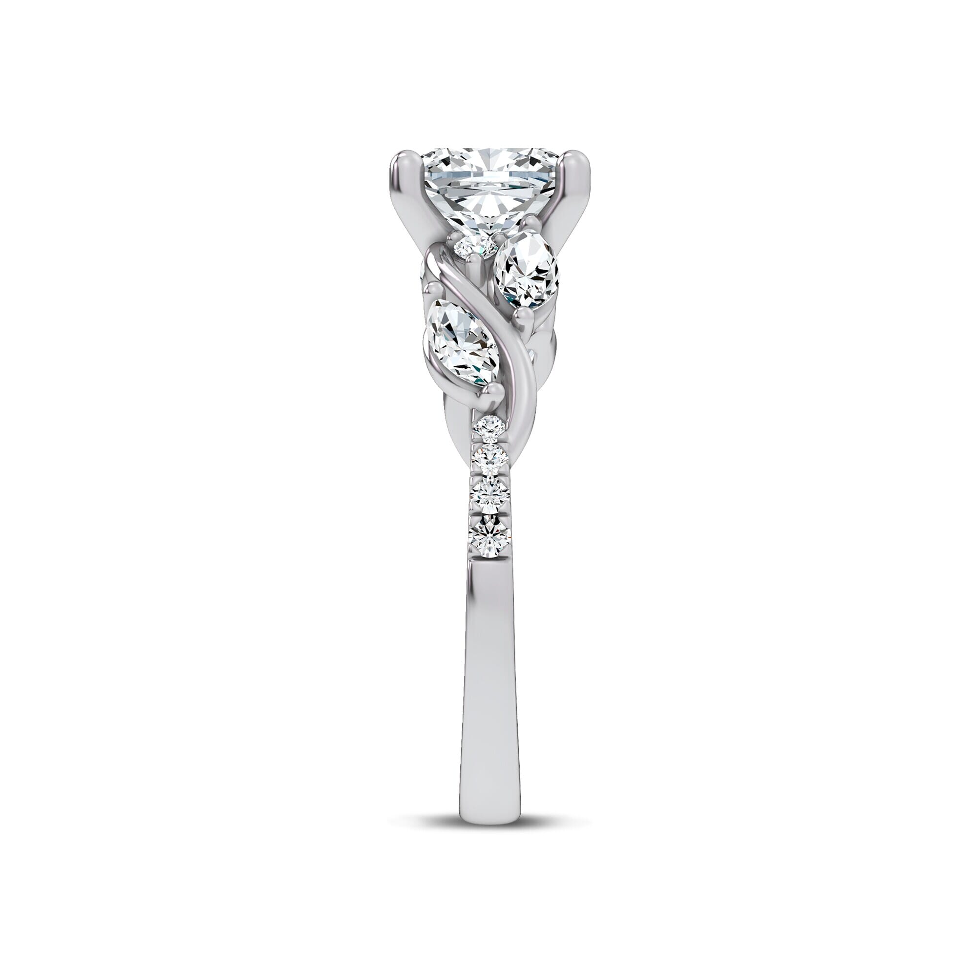 Curved Vine Diamond Cushion Engagement Ring