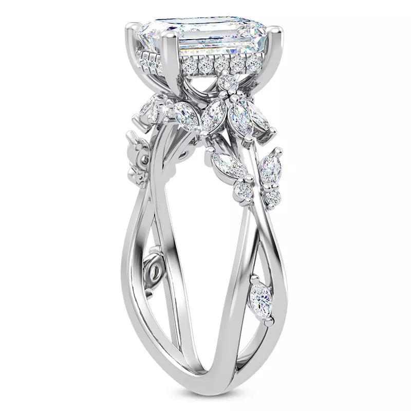 Butterfly And Bee Vine Twist Emerald Engagement Ring