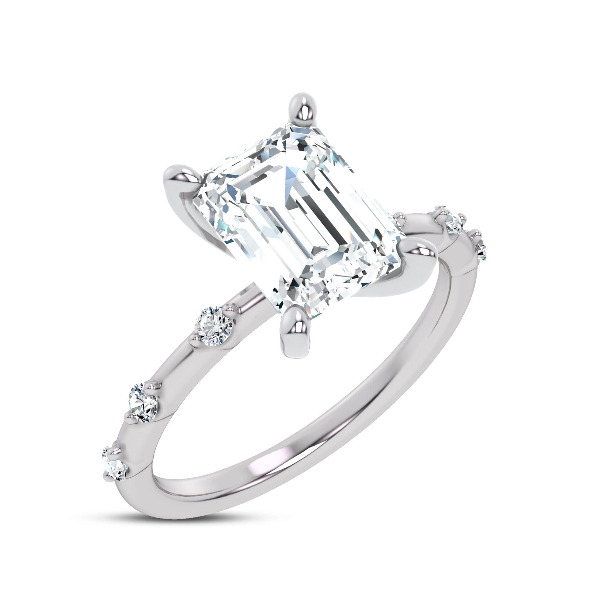 Starlight Spaced Diamond Engagement Emerald Ring