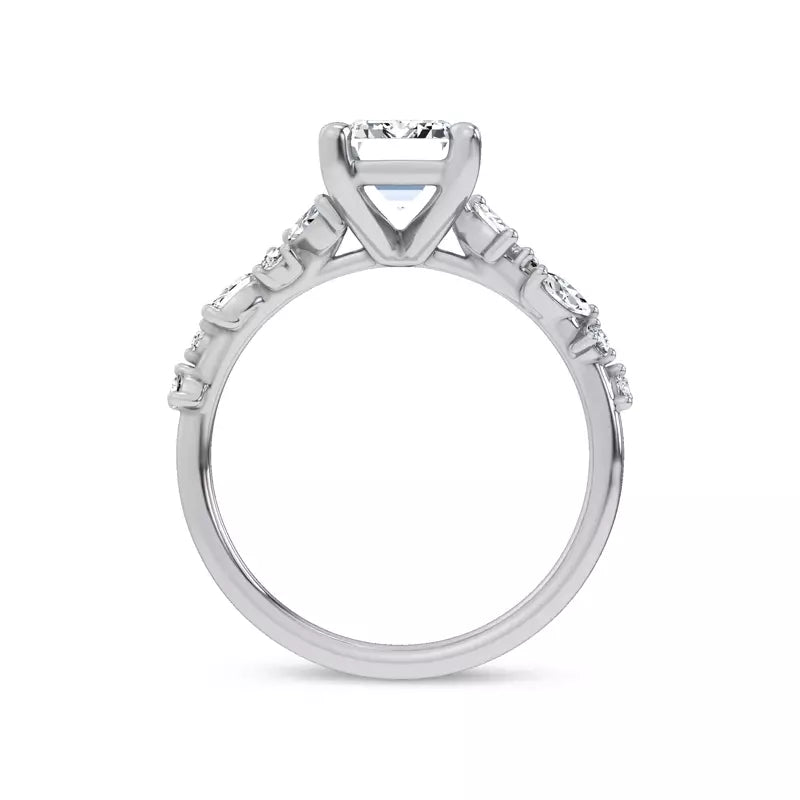 Scattered Diamond Emerald Engagement Ring