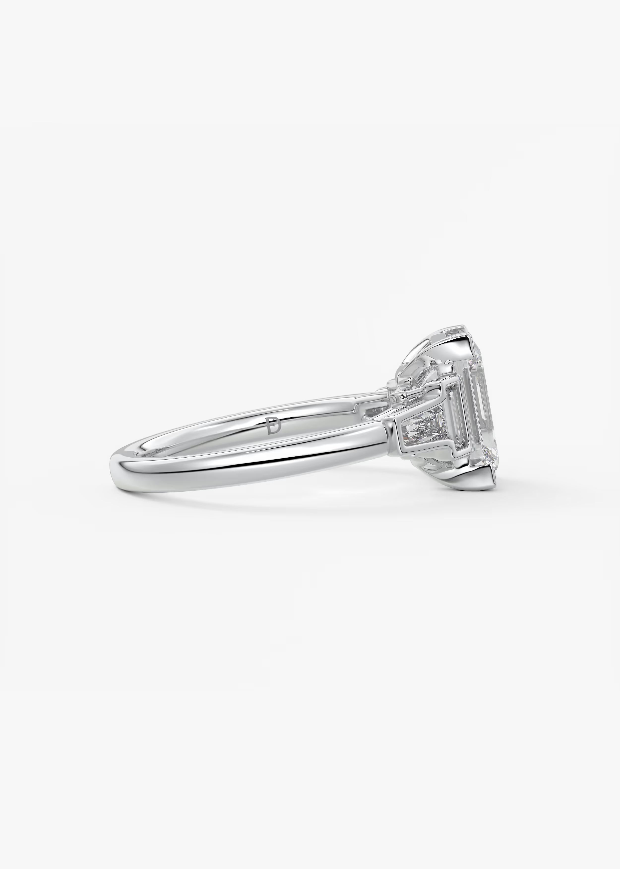 Art Deco Inspired Emerald Five Stone Engagement Ring with Tapered Baguettes