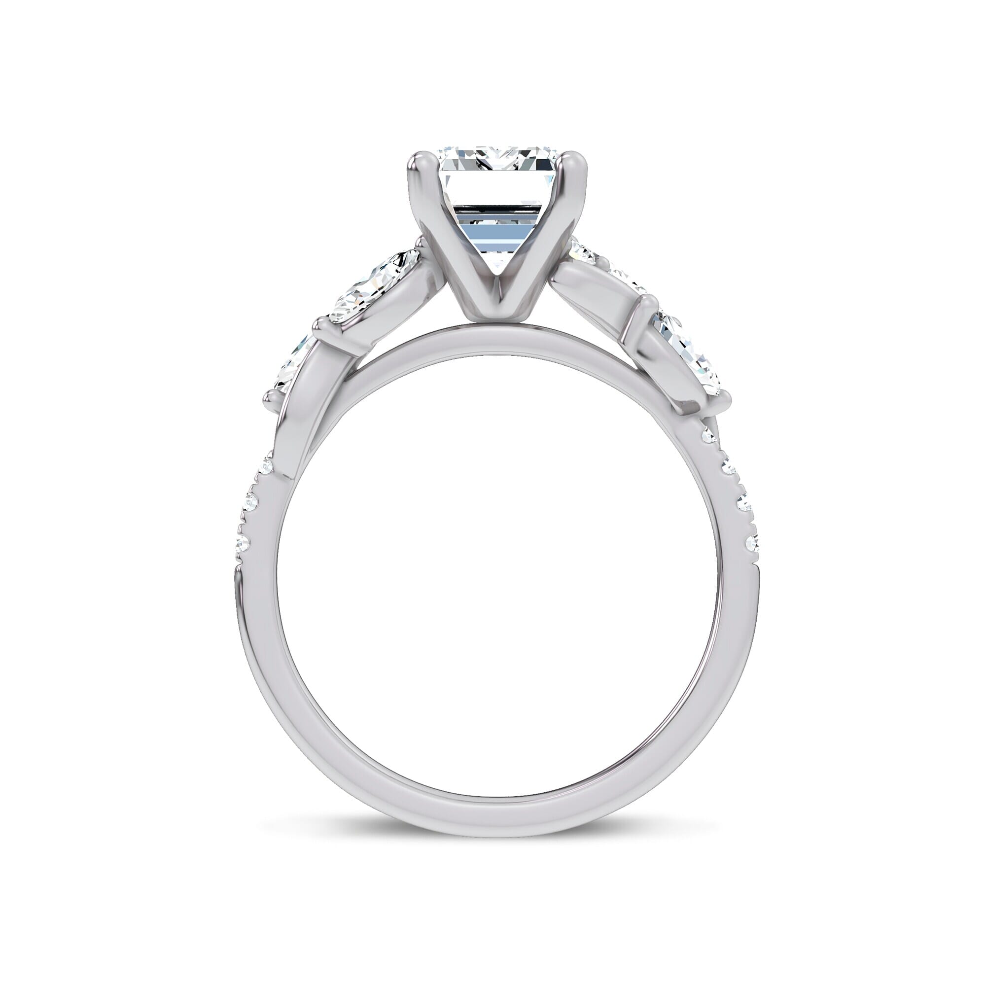 Curved Vine Diamond Emerald Engagement Ring