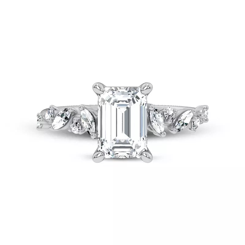 Scattered Diamond Emerald Engagement Ring