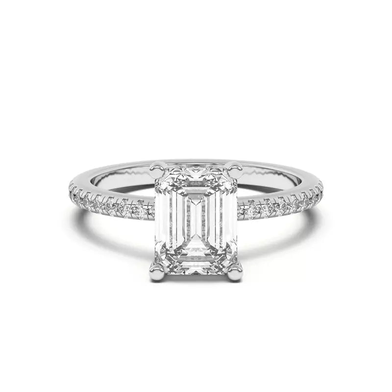 Classic Hidden Halo Pavé Emerald Engagement Ring