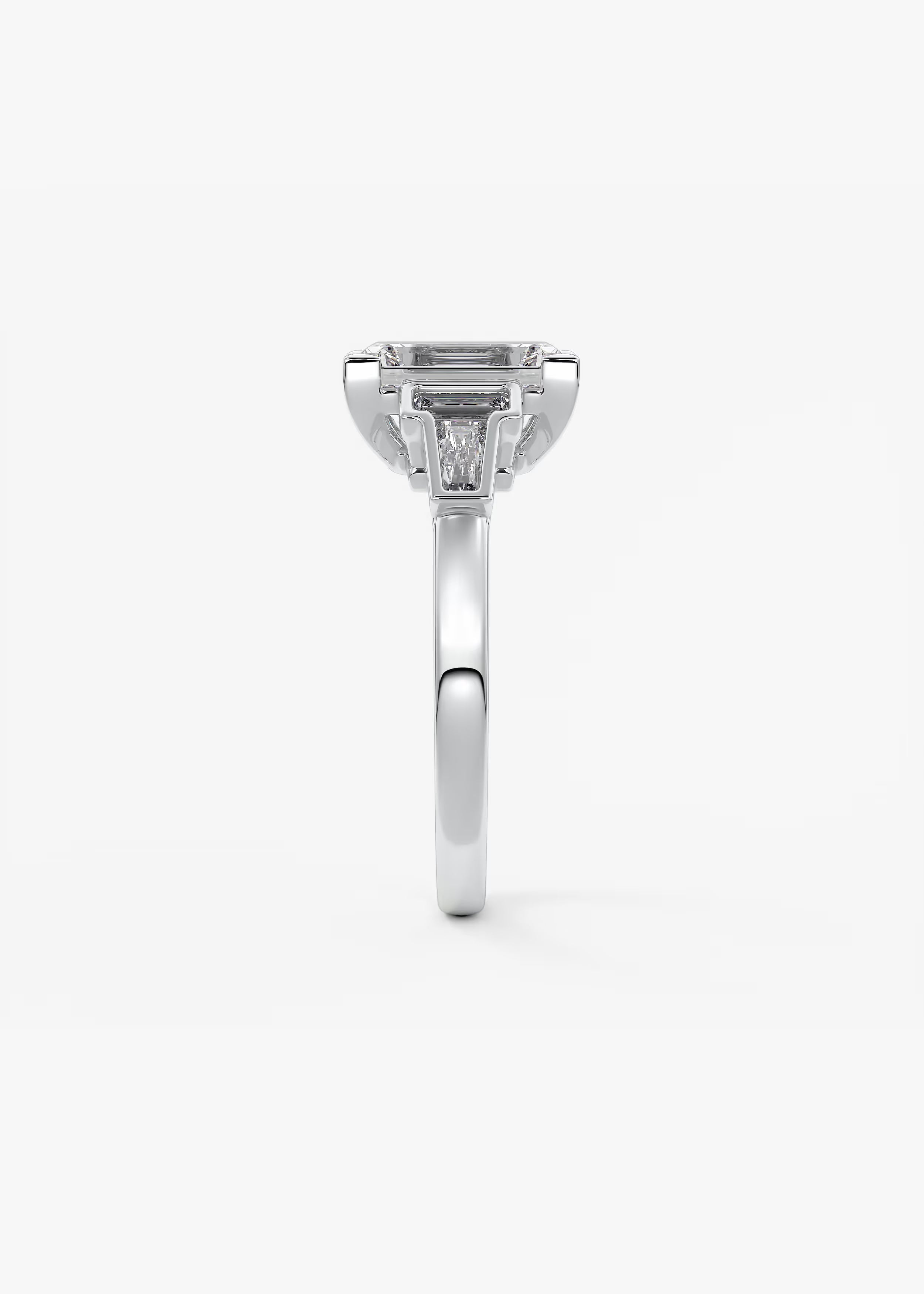 Art Deco Inspired Emerald Five Stone Engagement Ring with Tapered Baguettes