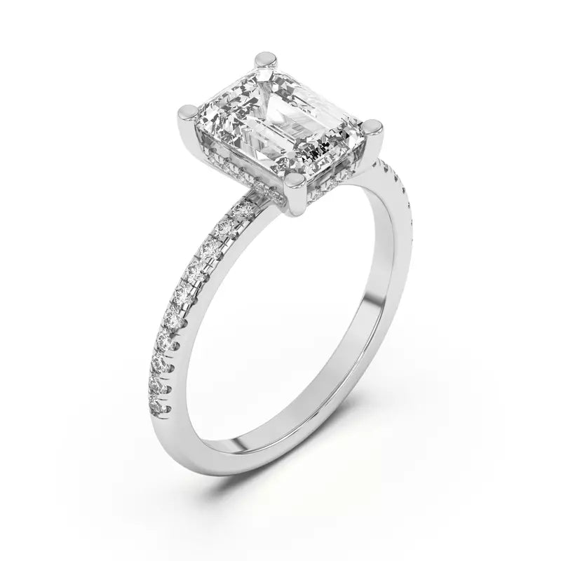 Classic Hidden Halo Pavé Emerald Engagement Ring