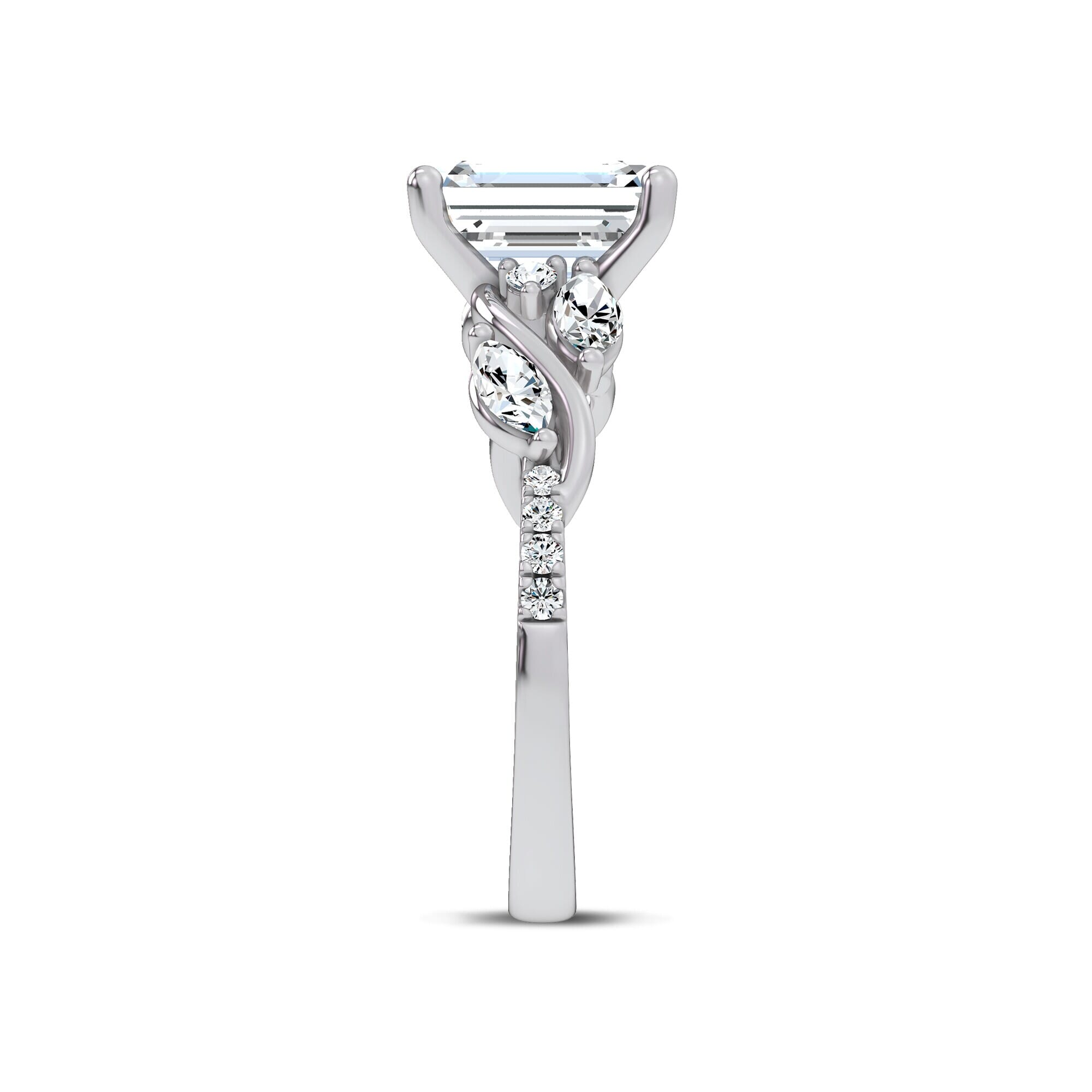 Curved Vine Diamond Emerald Engagement Ring