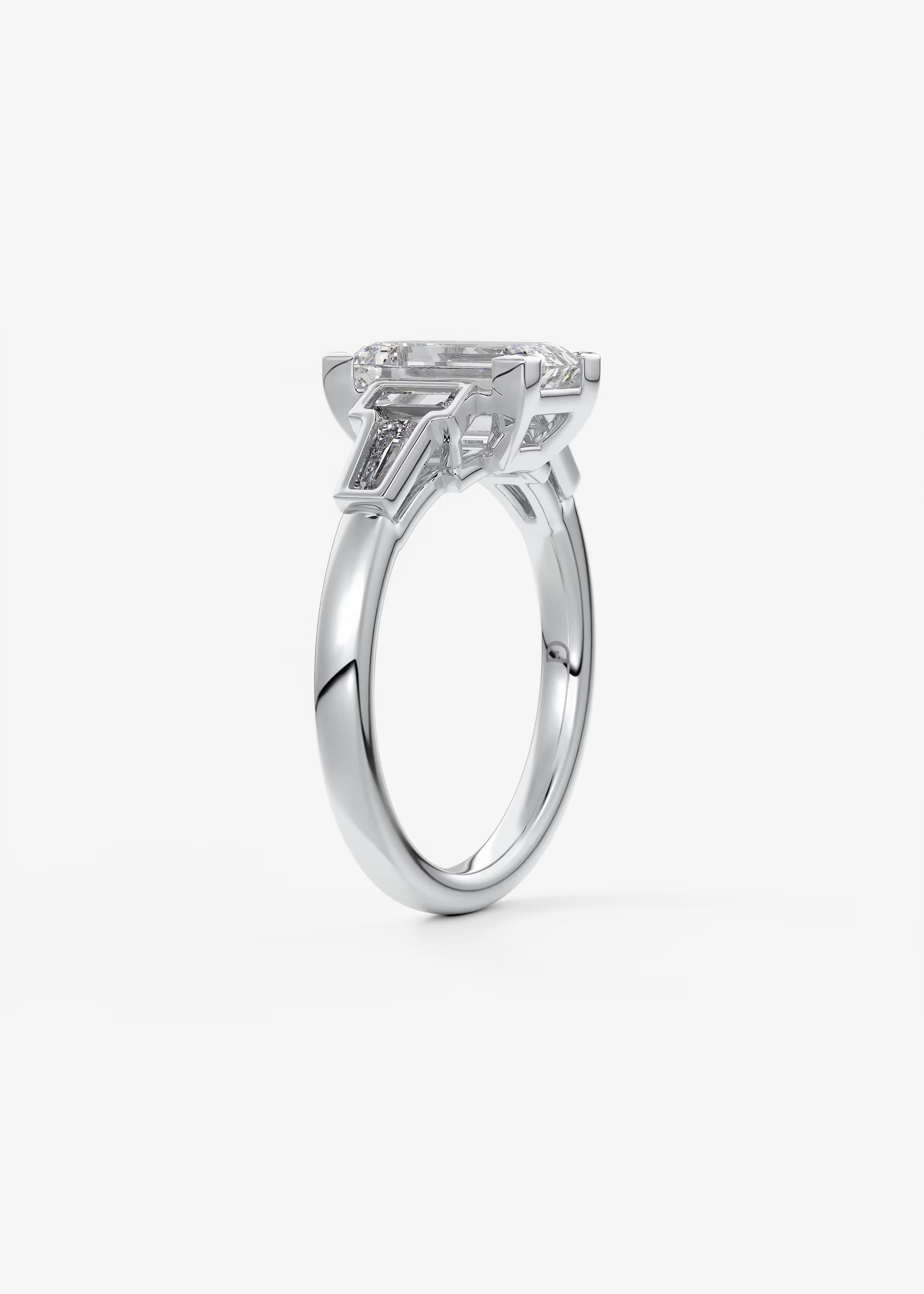 Art Deco Inspired Emerald Five Stone Engagement Ring with Tapered Baguettes