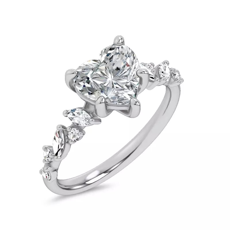 Scattered Diamond Heart Engagement Ring