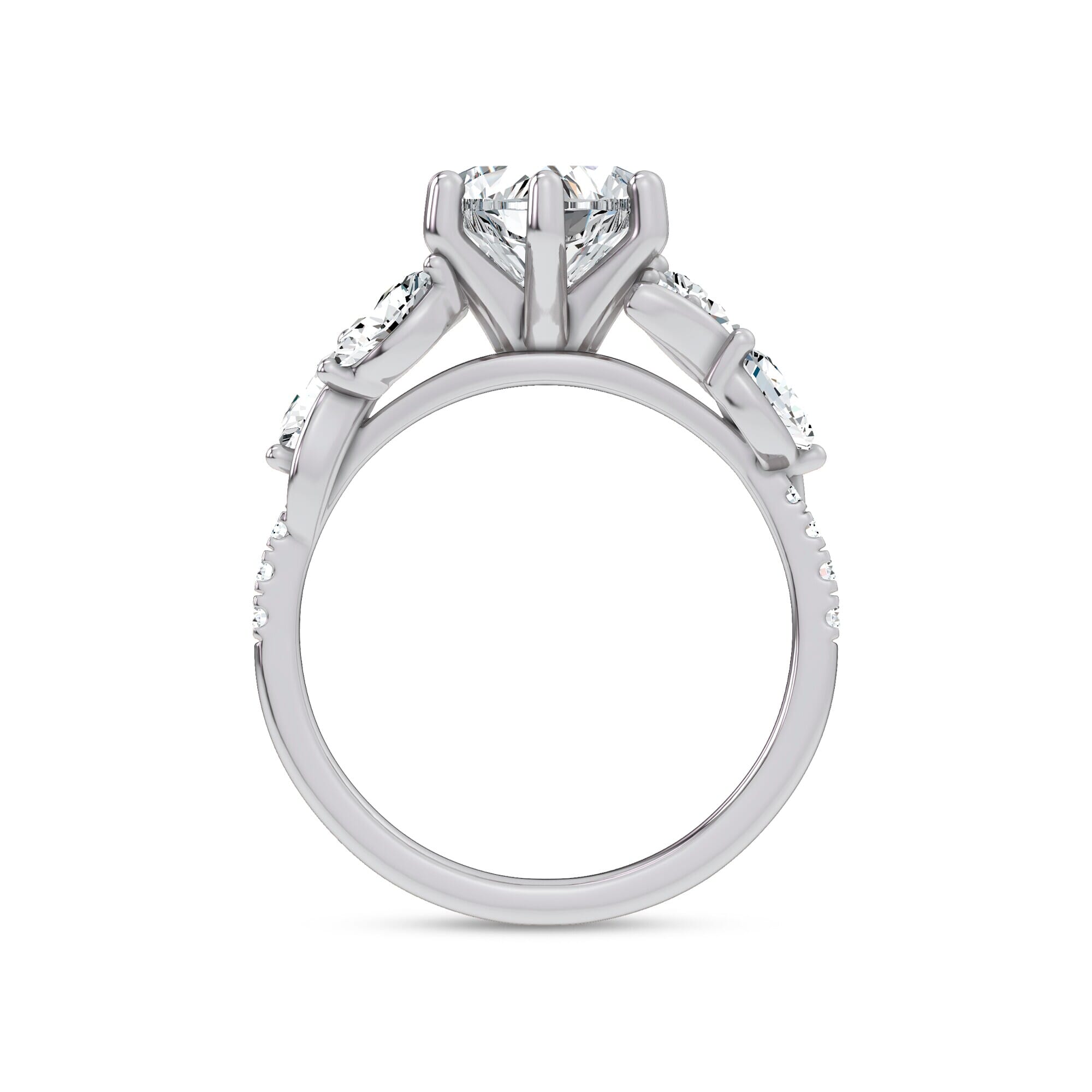 Curved Vine Diamond Heart Engagement Ring
