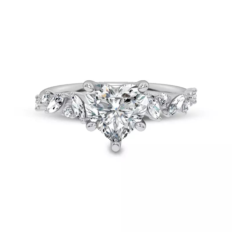 Scattered Diamond Heart Engagement Ring