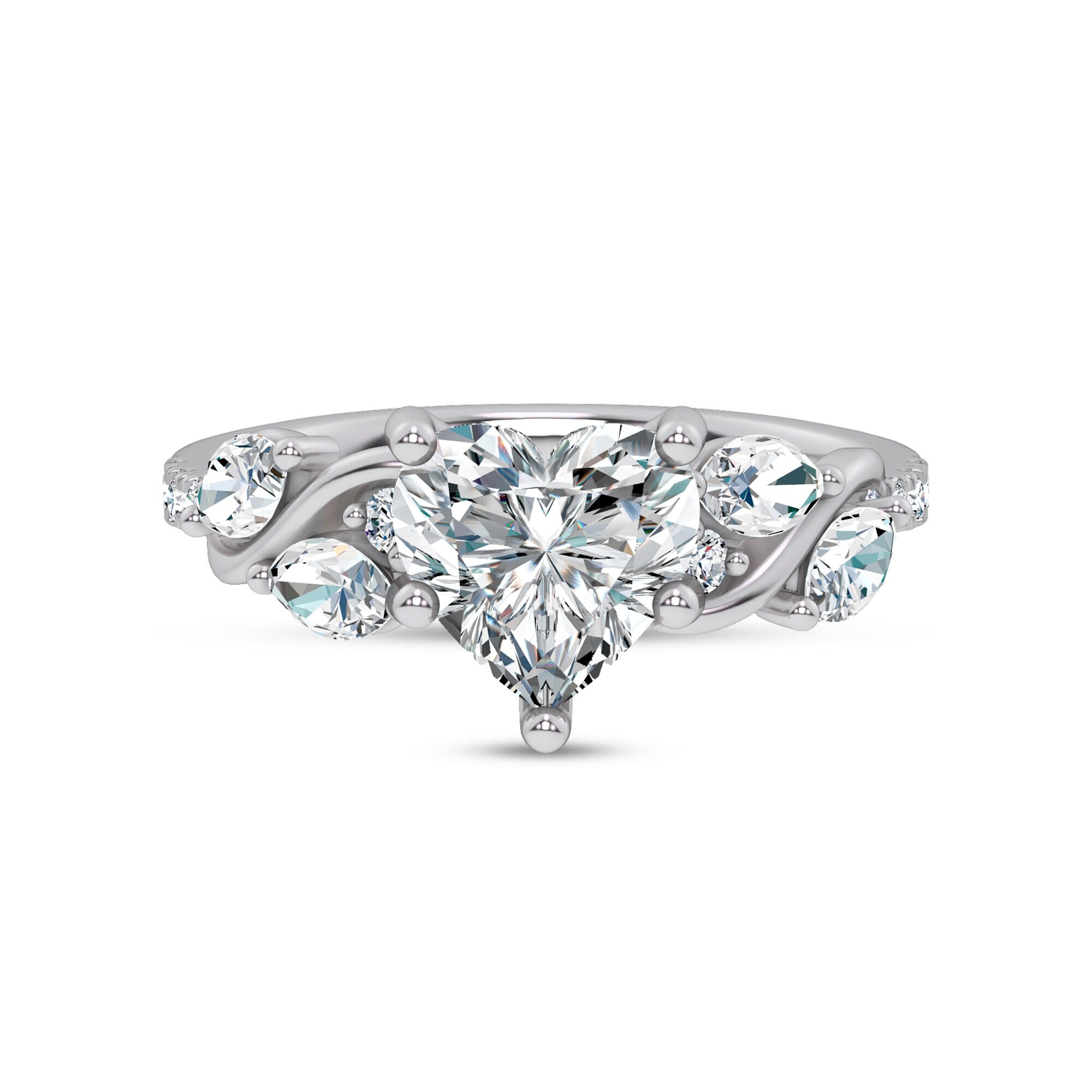 Curved Vine Diamond Heart Engagement Ring