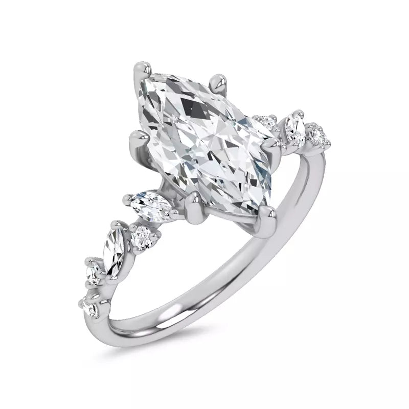 Scattered Diamond Marquise Engagement Ring