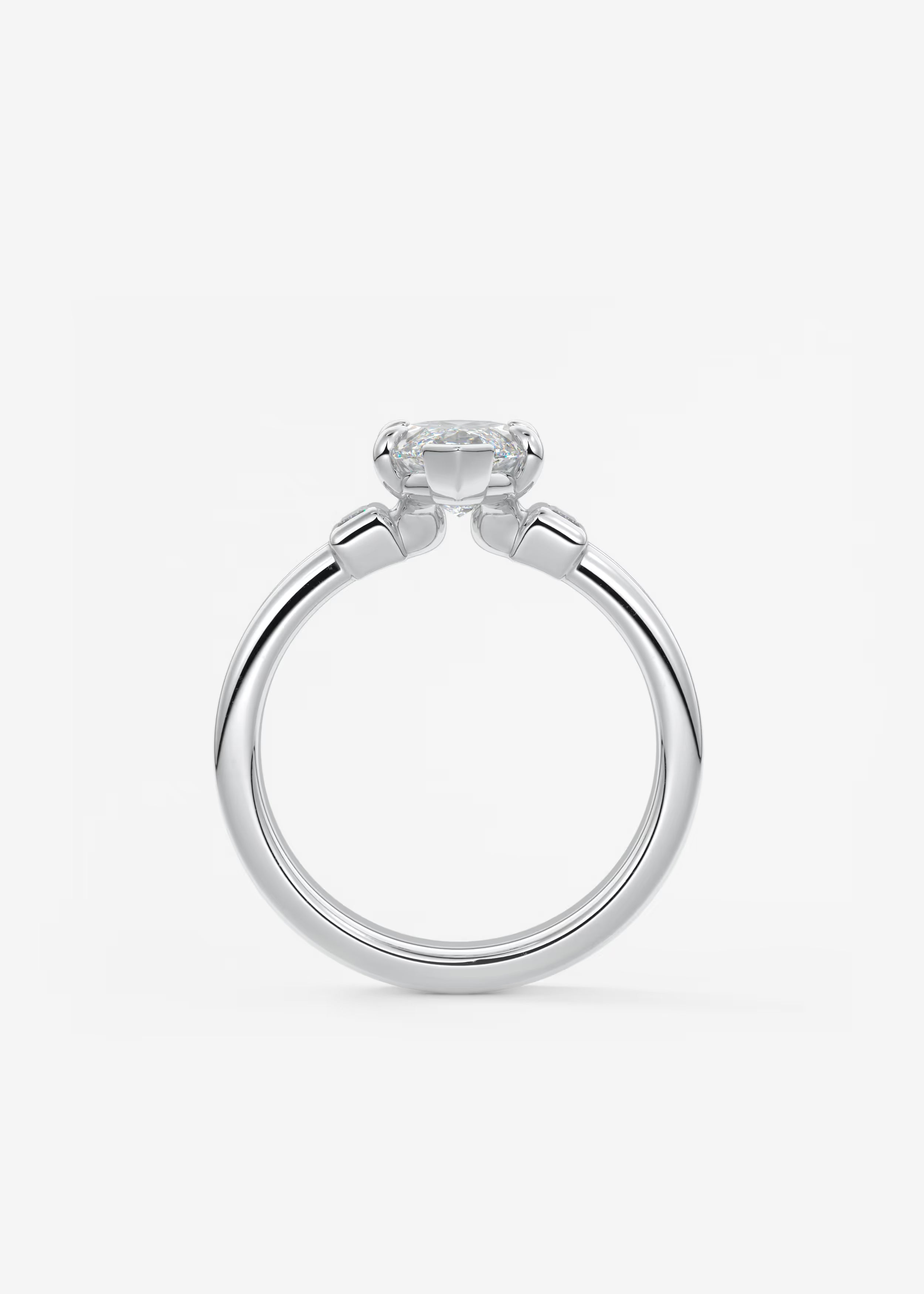 Marquise Cut Three Stone Engagement Ring with Double Band and Baguette Diamond Accents
