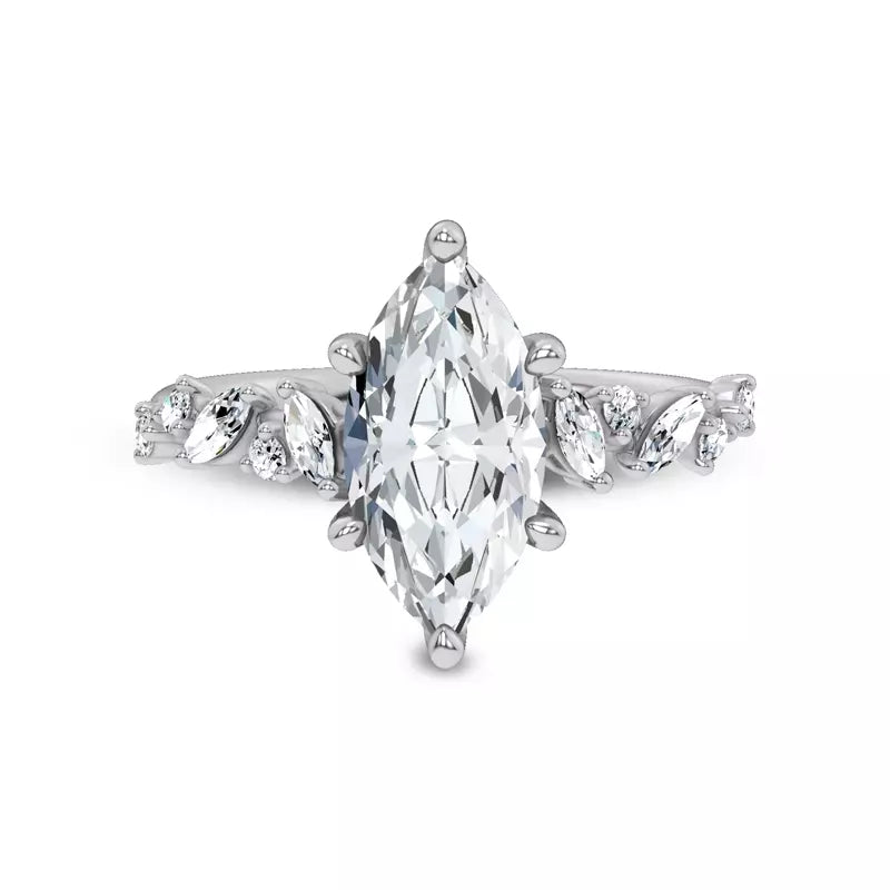 Scattered Diamond Marquise Engagement Ring