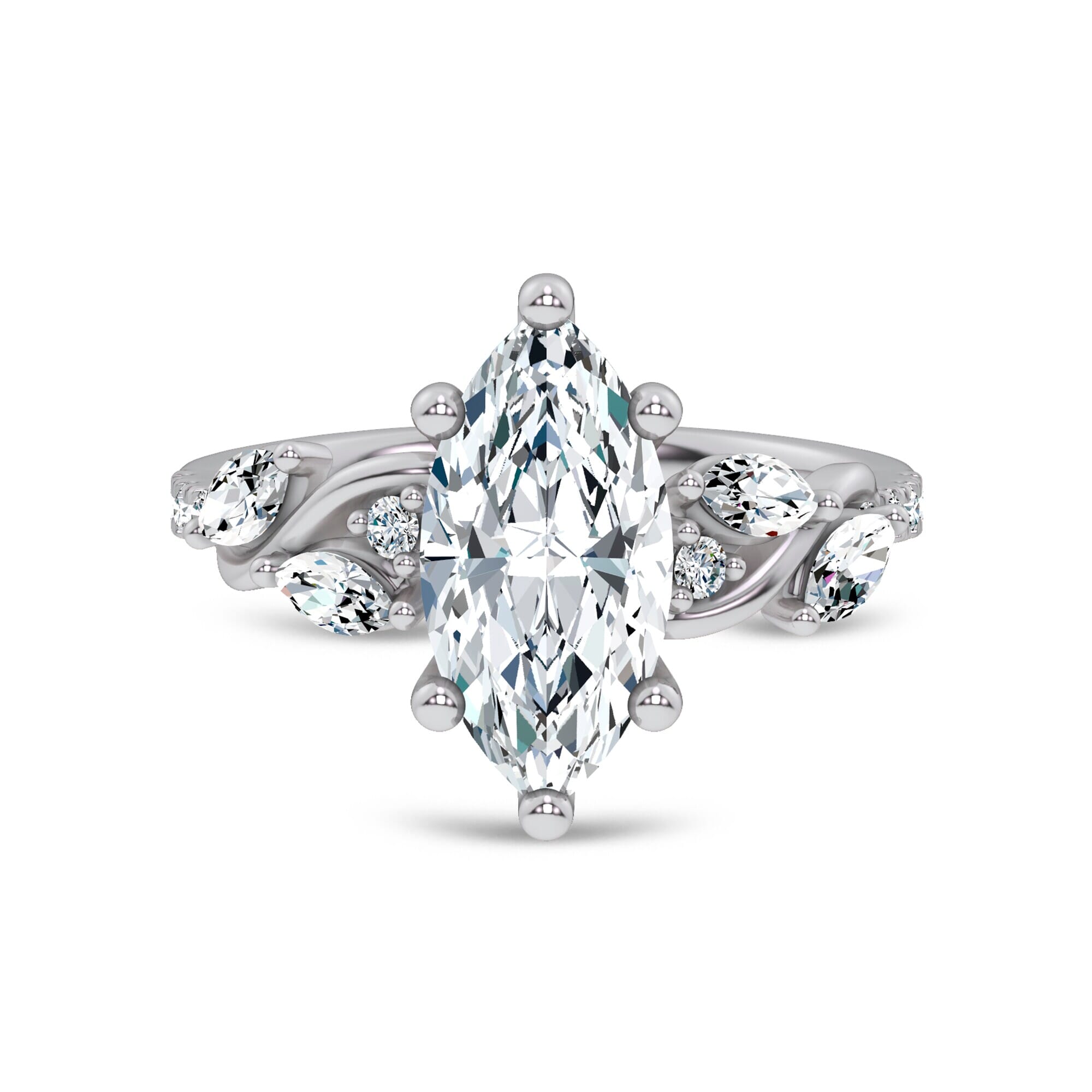 Curved Vine Diamond Marquise Engagement Ring
