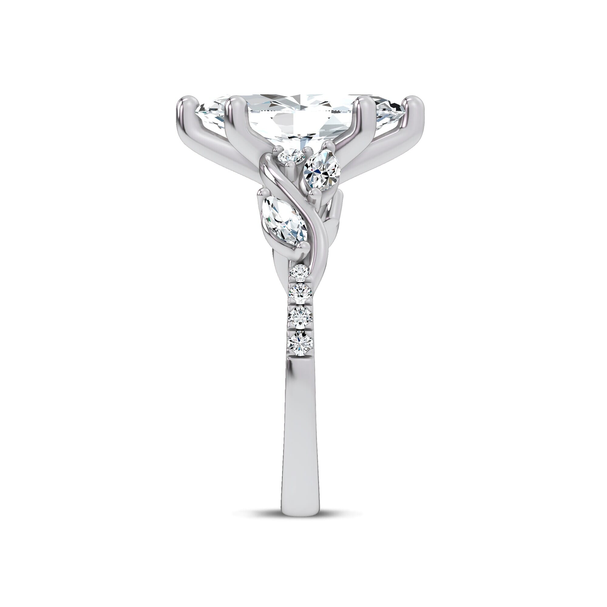 Curved Vine Diamond Marquise Engagement Ring