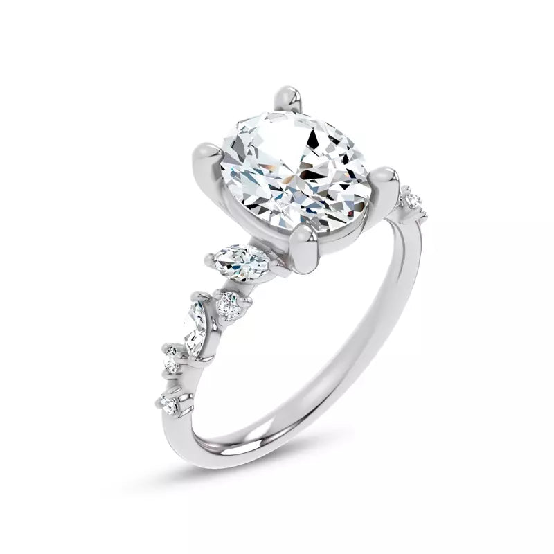 Scattered Diamond Oval Engagement Ring