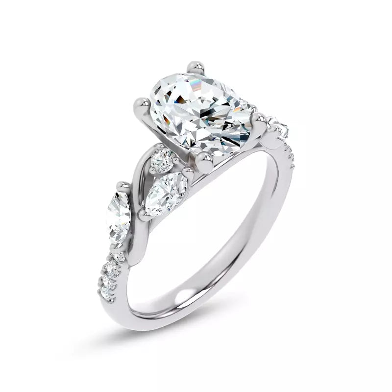 Curved Vine Diamond Oval Engagement Ring
