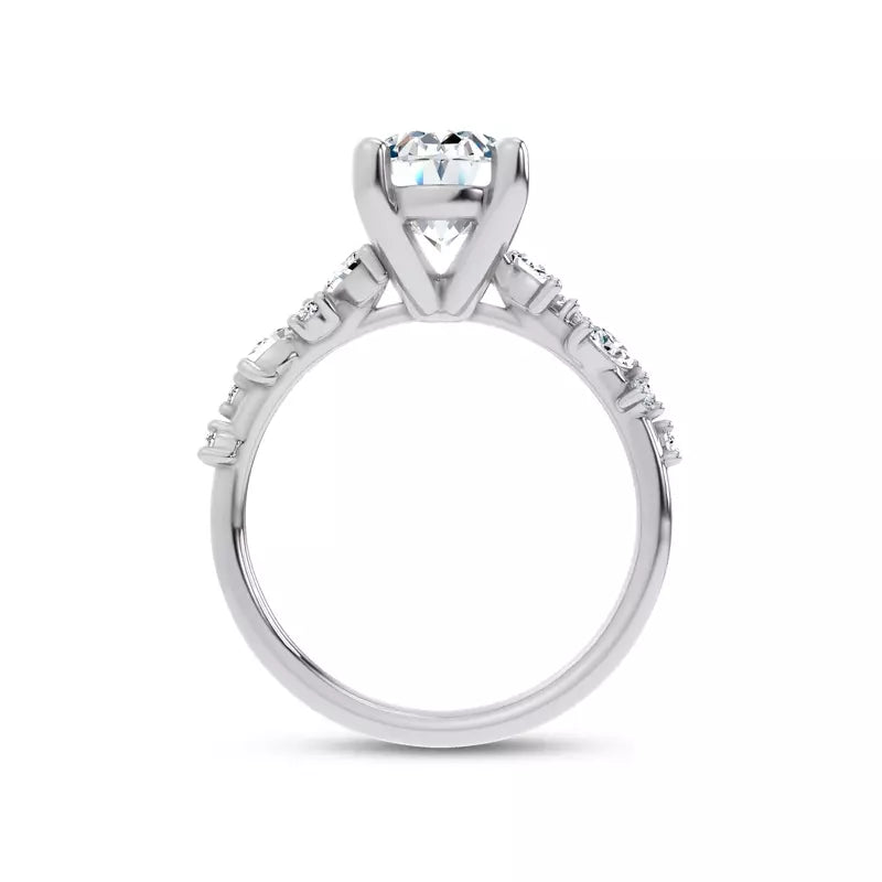 Scattered Diamond Oval Engagement Ring
