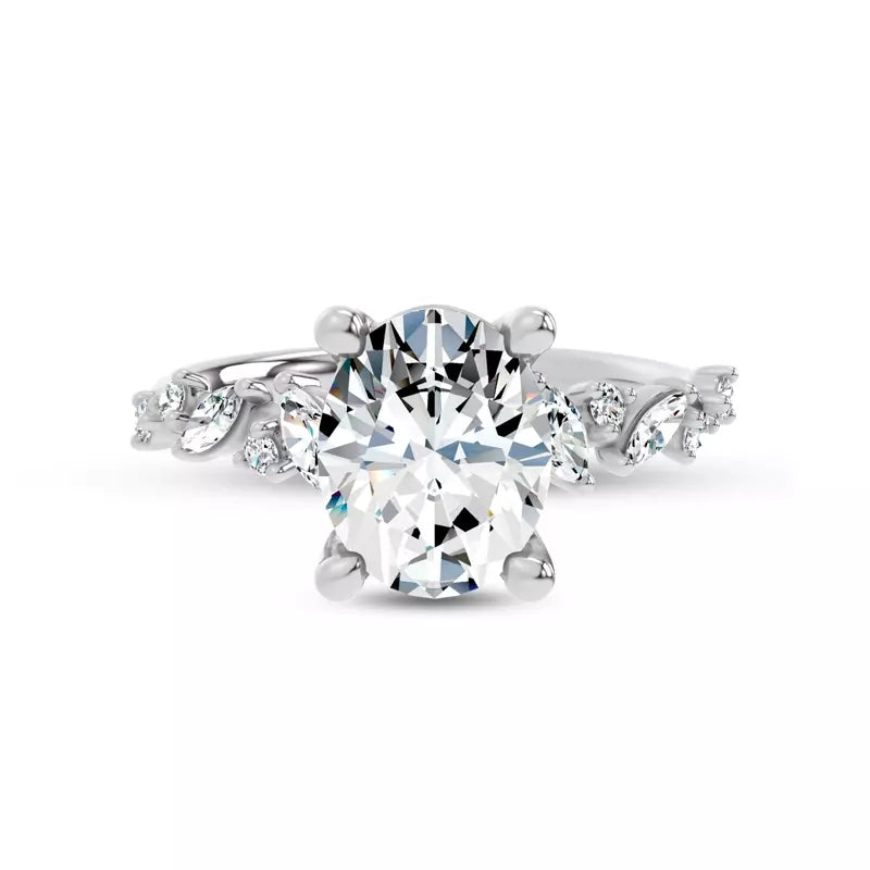 Scattered Diamond Oval Engagement Ring