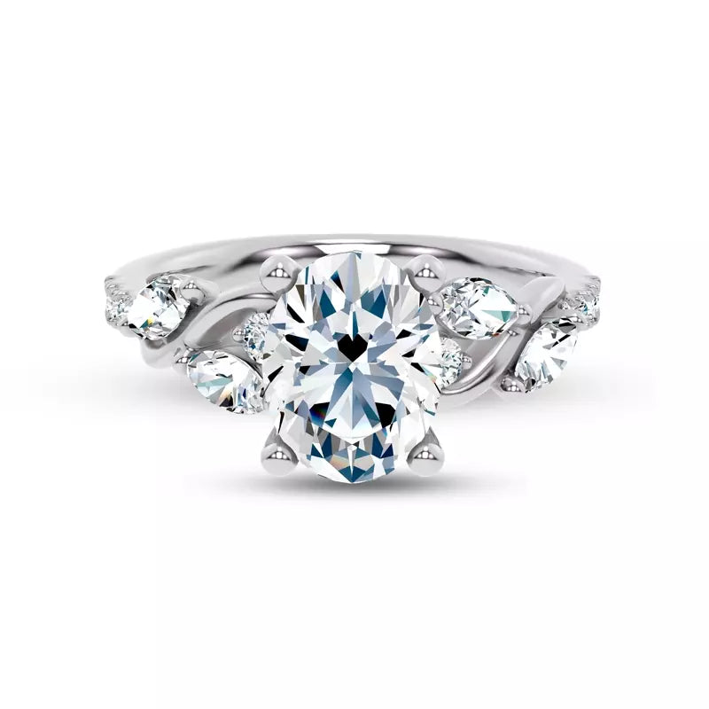 Curved Vine Diamond Oval Engagement Ring